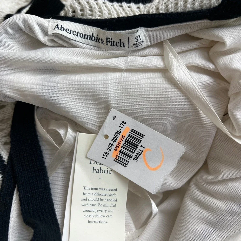 Abercrombie & Fitch Maxi Dress White Crochet Knit Black Trim NWT Small Tall